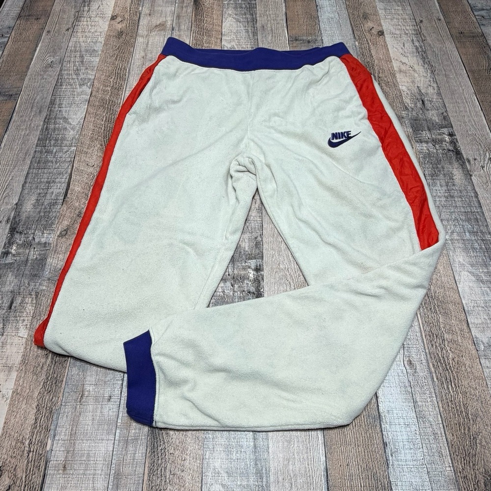 Nike Jogger Pants Men's Large White Blue‎ Red Fleece Colorblock